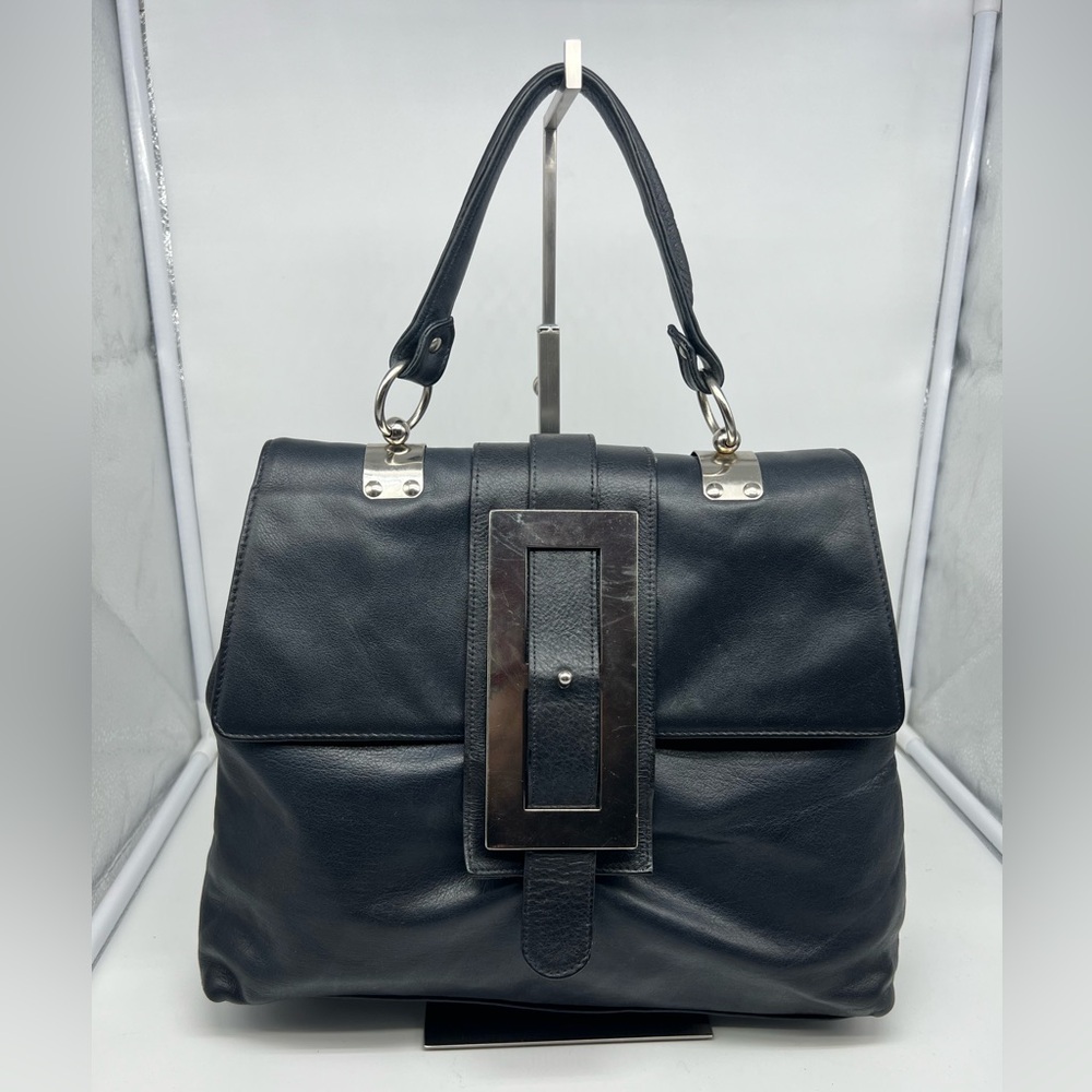 DOFAN Vintage Navy Blue Leather 60s Top Handle Satchel Bag Made In France